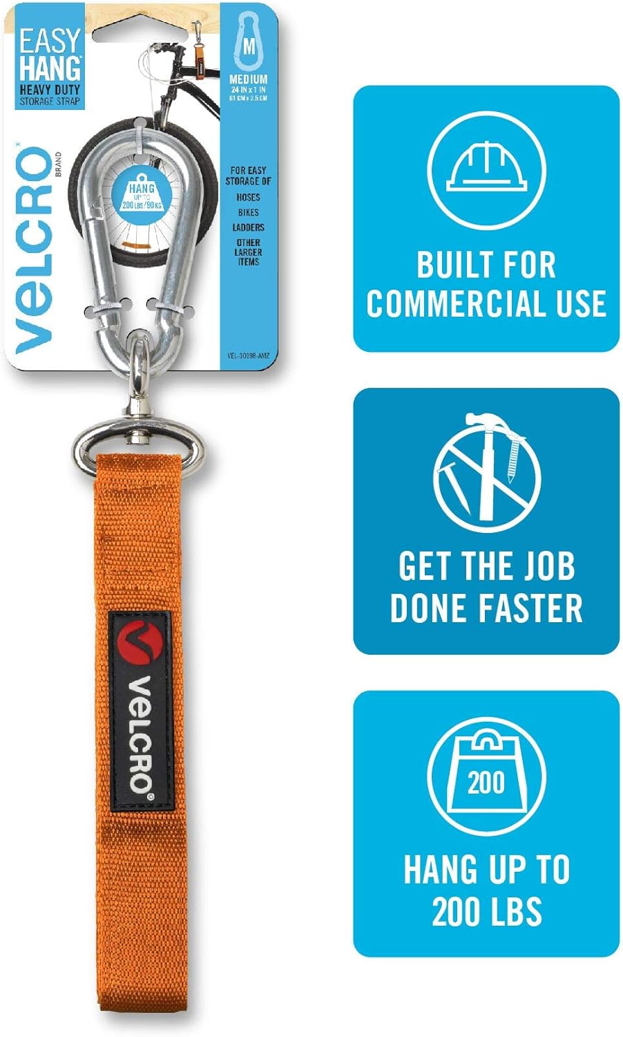 VELCRO Brand VEL30196USA Easy Hang Strap with Carabiner Clip Attach