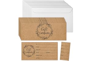 SHIEL-EVEN 50 Sets Gift Certificates for Business, Blank Kraft Gift Cards Certificates with Envelopes, for Salon Restaurants Spa Marriage Birthday Client Vouchers - Retro Garland