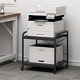 Fannova 2 Tier Under Desk Printer Stand with Storage, 20 Inches Deep Large Printer Table with Height Adjustable Shelf, Rolling Printer Cart with Wheels for Home Office - Black