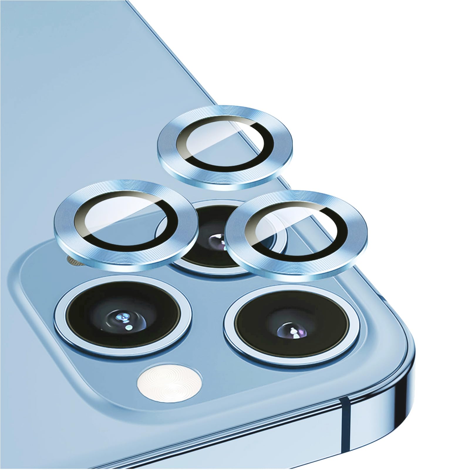 Camera Lens Protector for iPhone 13 Pro Max,Dikkar Anti-Scratch HD Tempered Glass Aluminum Alloy Back Camera Protector Sticker,Easy Installation Metal Ring Circle Lens Screen Cover Film (Sierra Blue)