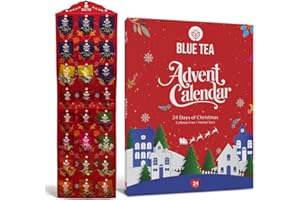 BLUE TEA - Advent Calendar 2025 (Red) - 24 Tea Bags - Plant Based - 24 Unique Tea | Limited Edition | Sampler & Variety Pack | Caffeine Free - Herbal Tea - Christmas Holiday Unique Advent Calendar Tea Gift Set | Gift Idea for Men and Women