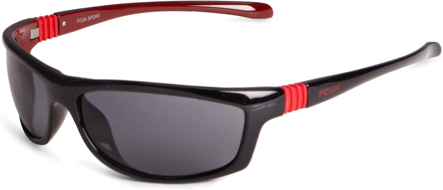 FCUK FCS011 Wrap Men's Sunglasses Black With Red Interior/Red One Size