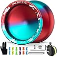 MAGICYOYO V10 Finger Spin Yoyo Professional Metal Trick Yoyo Responsive & Unresponsive Dual Purpose Yo Yo with Storage Case + Yo Yo Glove +12 Strings(Blue Red)