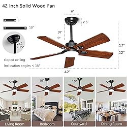 42"Wooden Ceiling Fans with Remote Control with