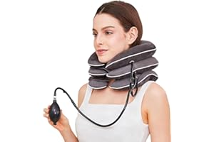 Cervical Neck Traction Device, 3-Layer Inflatable Neck Stretcher, Grey Decompression Collar for Pain Relief