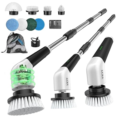 Electric Spin Scrubber,Cordless Electric Cleaning Brush,Shower Scrubber 2 Speeds,8 Brush Heads,IPX7 Waterproof,Adjustable Long Handle for Bathroom, Tub,Tile,and Car