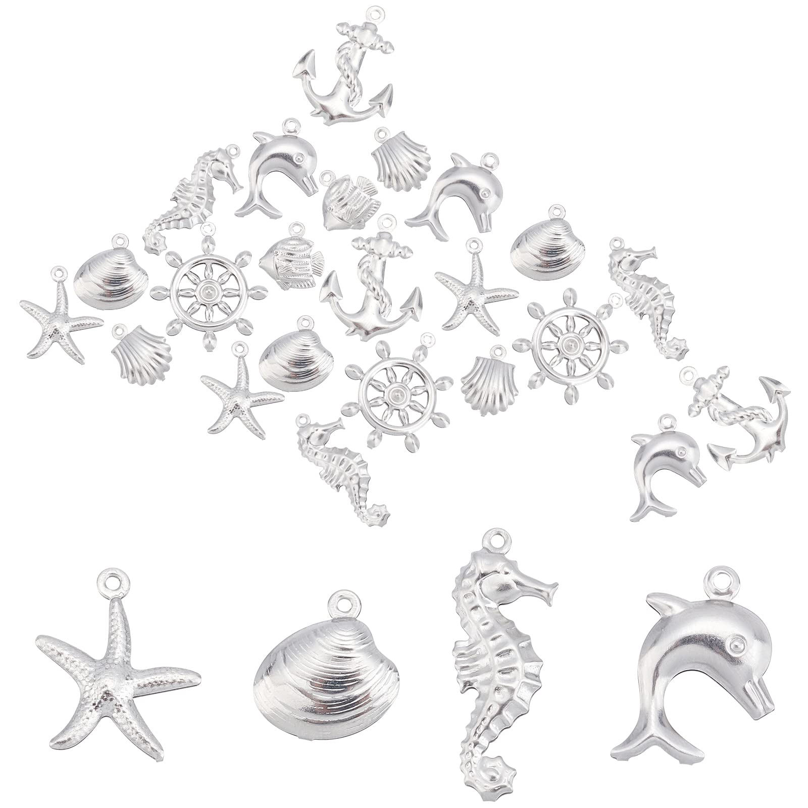 SUNNYCLUE 1 Box 80Pcs 8 Styles Stainless Steel Sea Animal Charms Starfish Tortoise Shell Dolphin Pendant Charm Accessories for Earring Necklace Bracelet Jewelry Making Supplies — image 1
