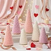 Giegxin 6 Pcs Valentine's Day Cone Tree Table Decorations, 3 Size Mini Tabletop Trees Pastel Plush Style Soft Yarn Decorations for Table Holiday Party Wedding Home Decor Gift for Her