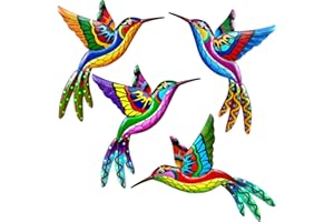 ZYP Metal Outdoor Wall Art Decor,3D Colorful Garden Birds Sculpture Outdoor Iron Hanging Decor Ornaments, Metal Hand-made Bird Wall Art Decorations for Fence Patio Balcony Living Room,Hummingbird