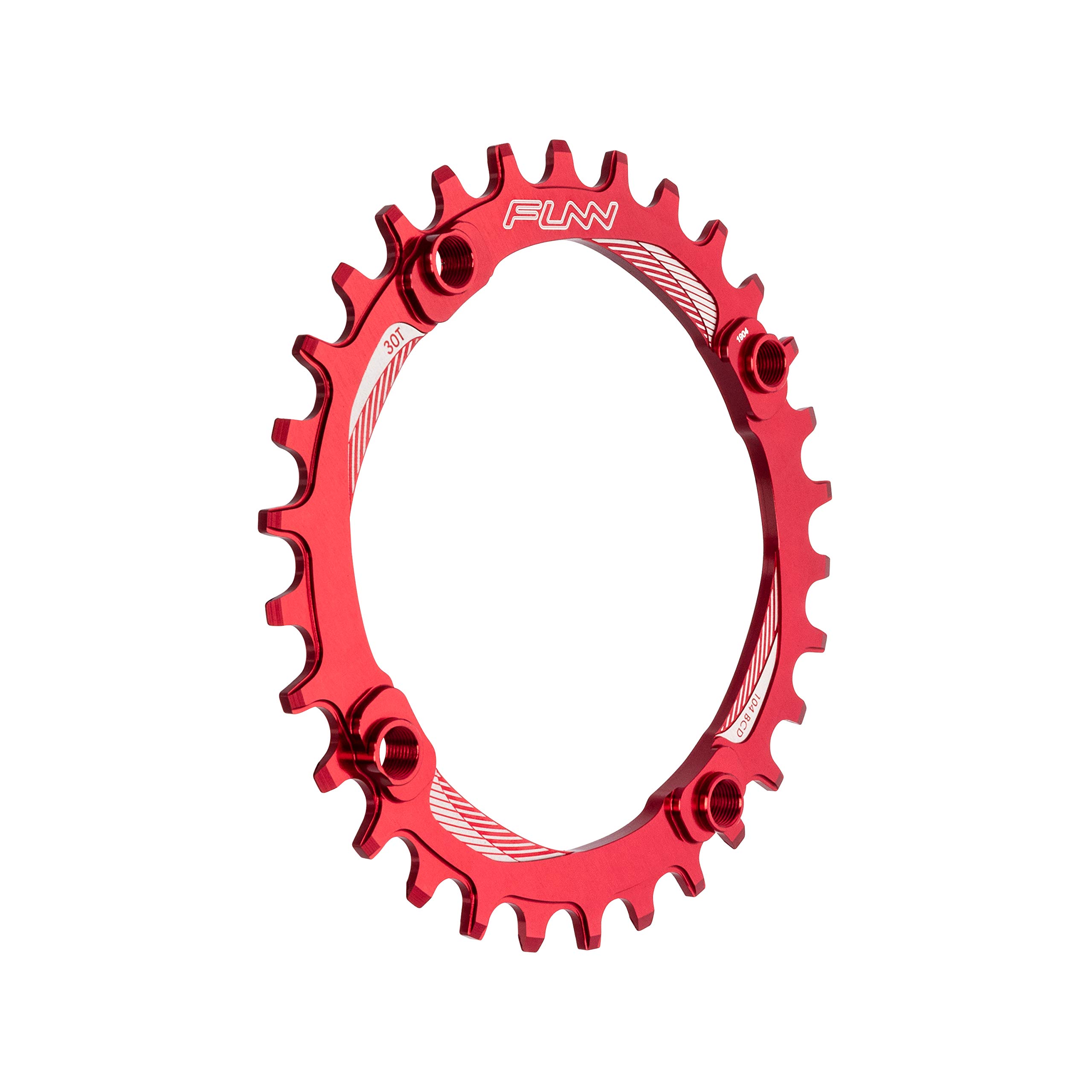 Funn Solo Narrow Wide Chainring for 9 10 11 12 Speed Chain, Fits 104mm BCD Interface Crankset, Single Speed Bike Chain Ring for MTB, BMX Bike, Gravel Bike and Road Bike (30T, Red)