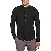 Perry Ellis Mens Long Sleeve Untucked Total Stretch Slim Fit Banded Collar Shirt - Moisture-Wicking