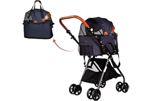Vilobos 2 in 1 Pet Stroller, Detachable Pet Cart with 4 Wheels & Removable Carrier for Small Dog/Cat, Foldable Portable Waterproof Jogging Travel Carrier Cage w/Storage Basket & Adjustable Handle