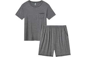 MoFiz Men's Sleep Sets,Modal Pajamas Set Ultra Soft Sleepwear Short Sleeve Top & Bottom PJS Lounge Set 2 pieces