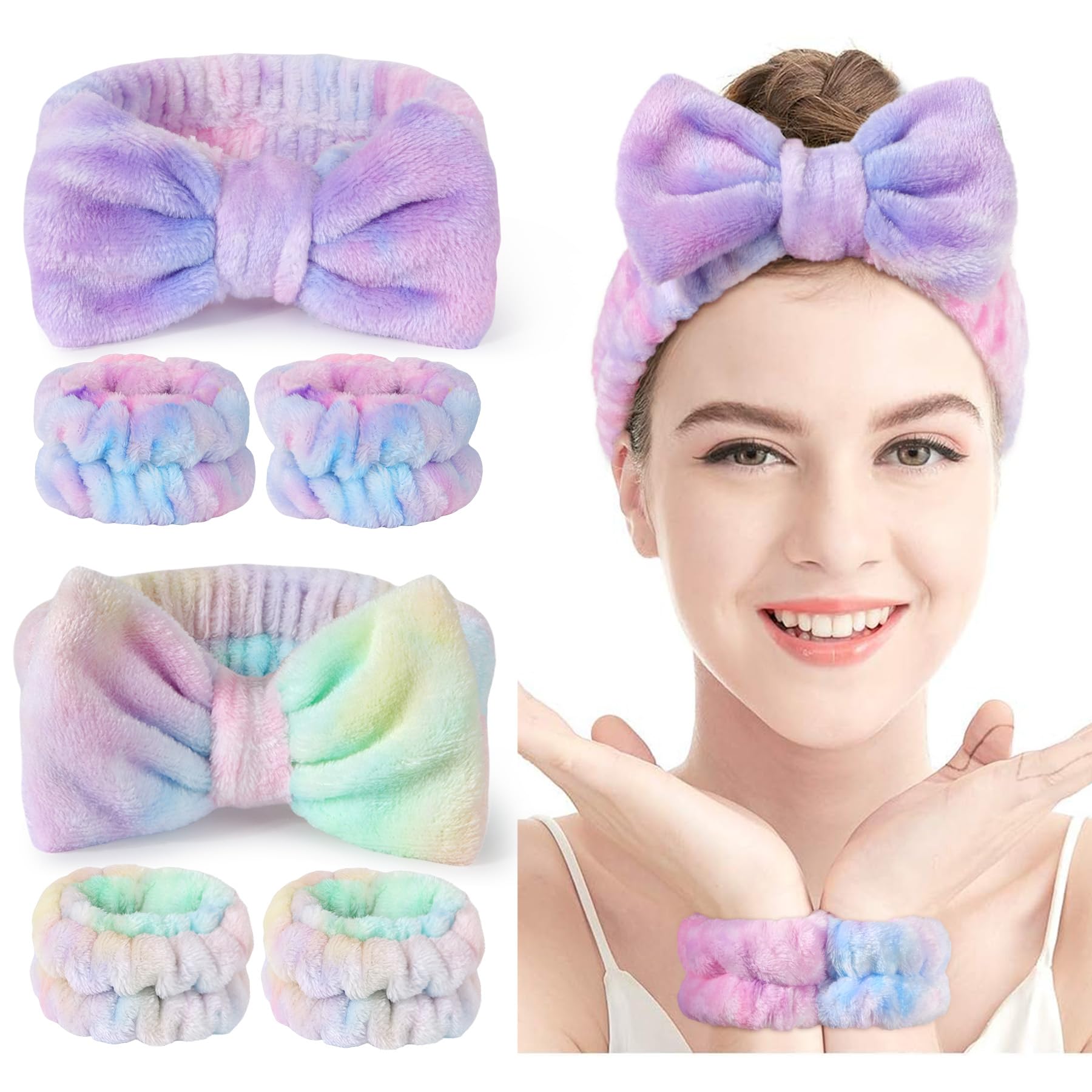 Face Wash Headband and Wristband Set – Soft, Absorbent, Adjustable Headband & Wristbands for Skincare, Makeup, and Spa Routine – Cute, Vibrant Colors, Value Pack