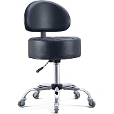 HNKastela Ergonomic Rolling Drafting Stool with Backrest Lumbar Support | 400LB Heavy Duty Hydraulic Stool, 19-25 Inch Adjustable Height Rolling Stool Chair with Lumbar Support