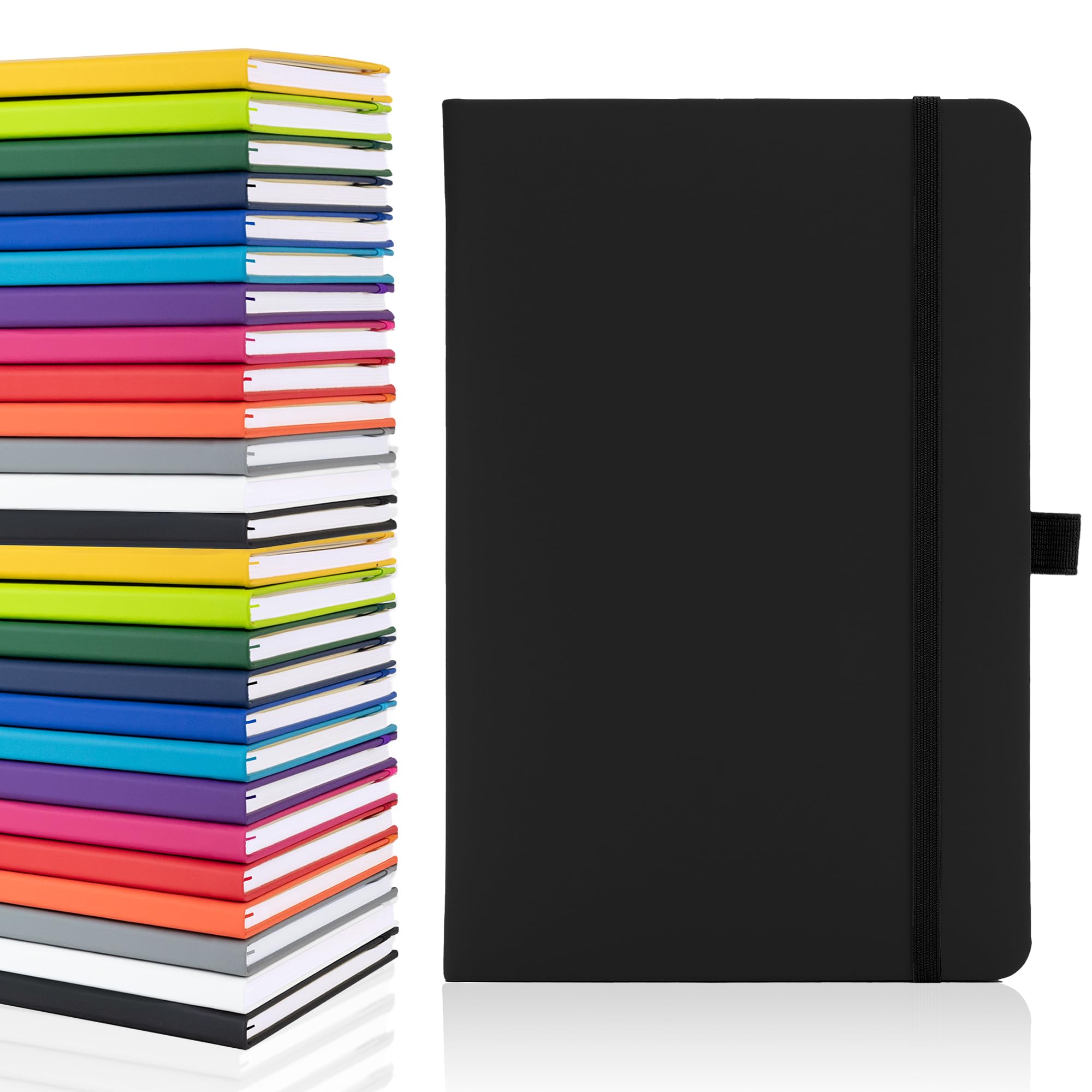 Notes London Plain Page A5 Notebook, White Unlined Blank Pages, Pen Loop, Ribbon and Paper Pocket, Medium Hardback, Note, Eco Sustainable sourced Paper (Black)