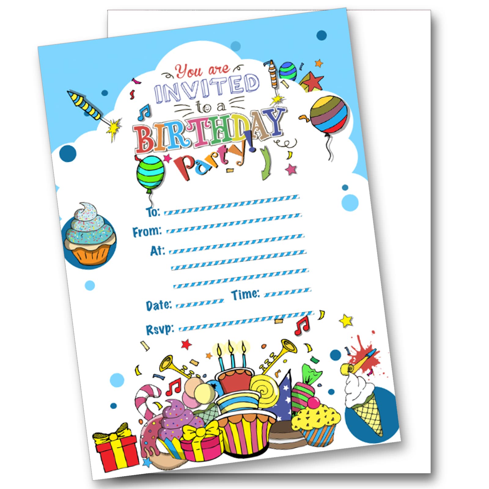 Shmaki Birthday Party Invitations Invites Girl Boy Children Kids Pack Celebration With White Envelopes (20 Pack)