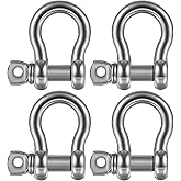 AIROW 316 Stainless Steel D Ring Bow Shackles, Marine Grade Anchor Shackles with Secure Screw Pin, Boat Anchor Chain Connector for Marine, Sailboat, Outdoor, Towing, 4 Packs