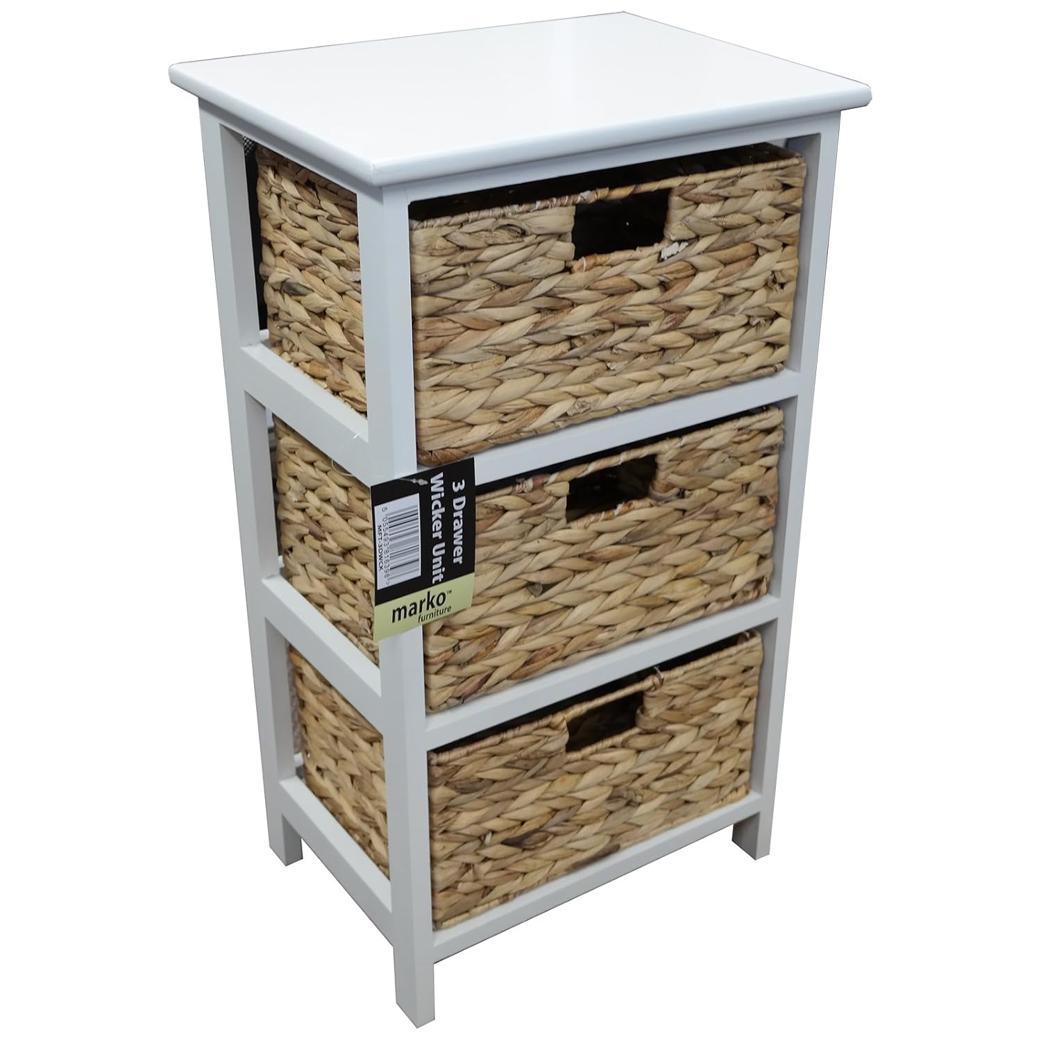 3 Drawer Wicker Chest With White Wooden Frame Household Storage