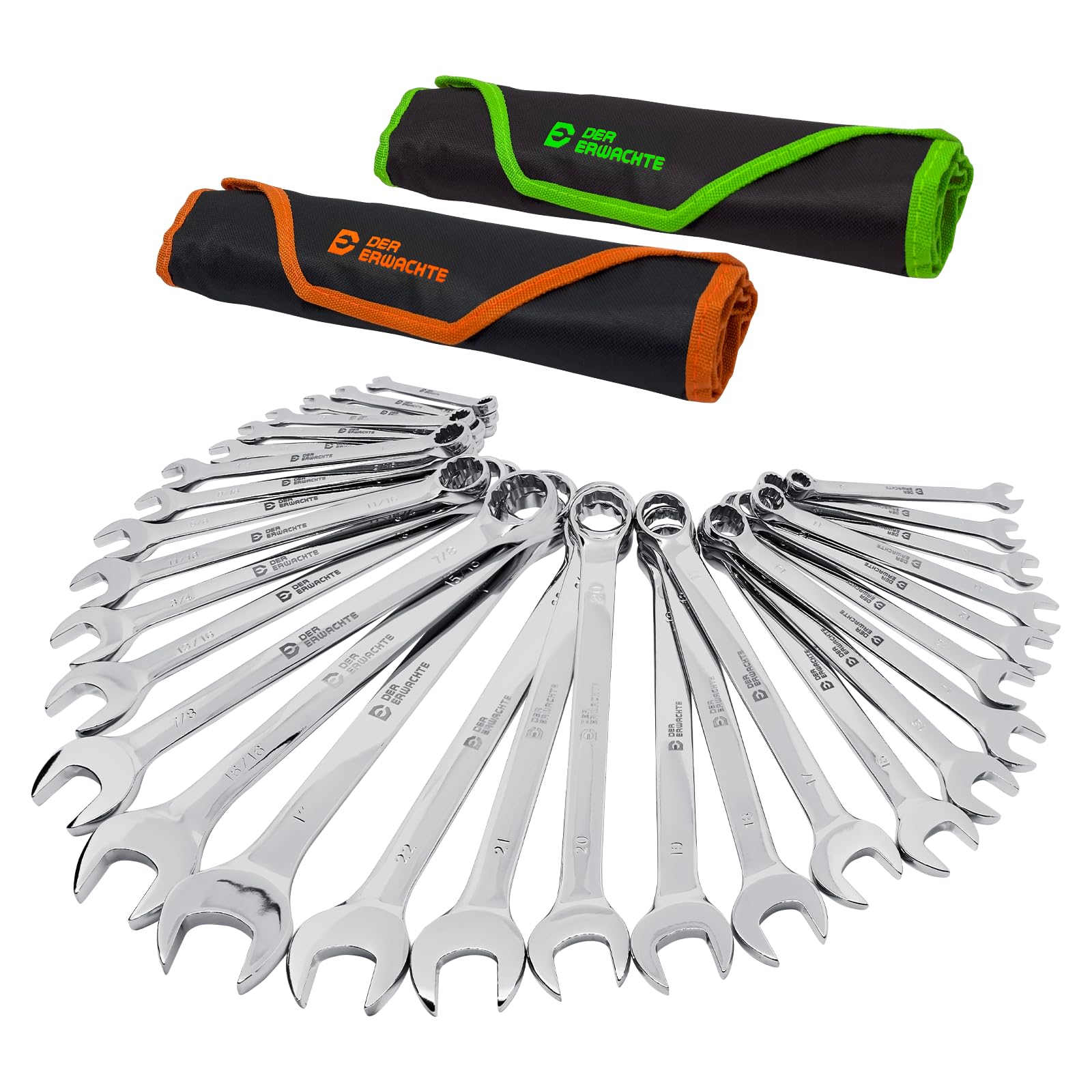 Photo 1 of Der Erwachte Combination Wrench Set,SAE & Metric,30-Piece, 1/4'' to 1'' & 8-22mm,CR-V Steel,with Rolling Pouch