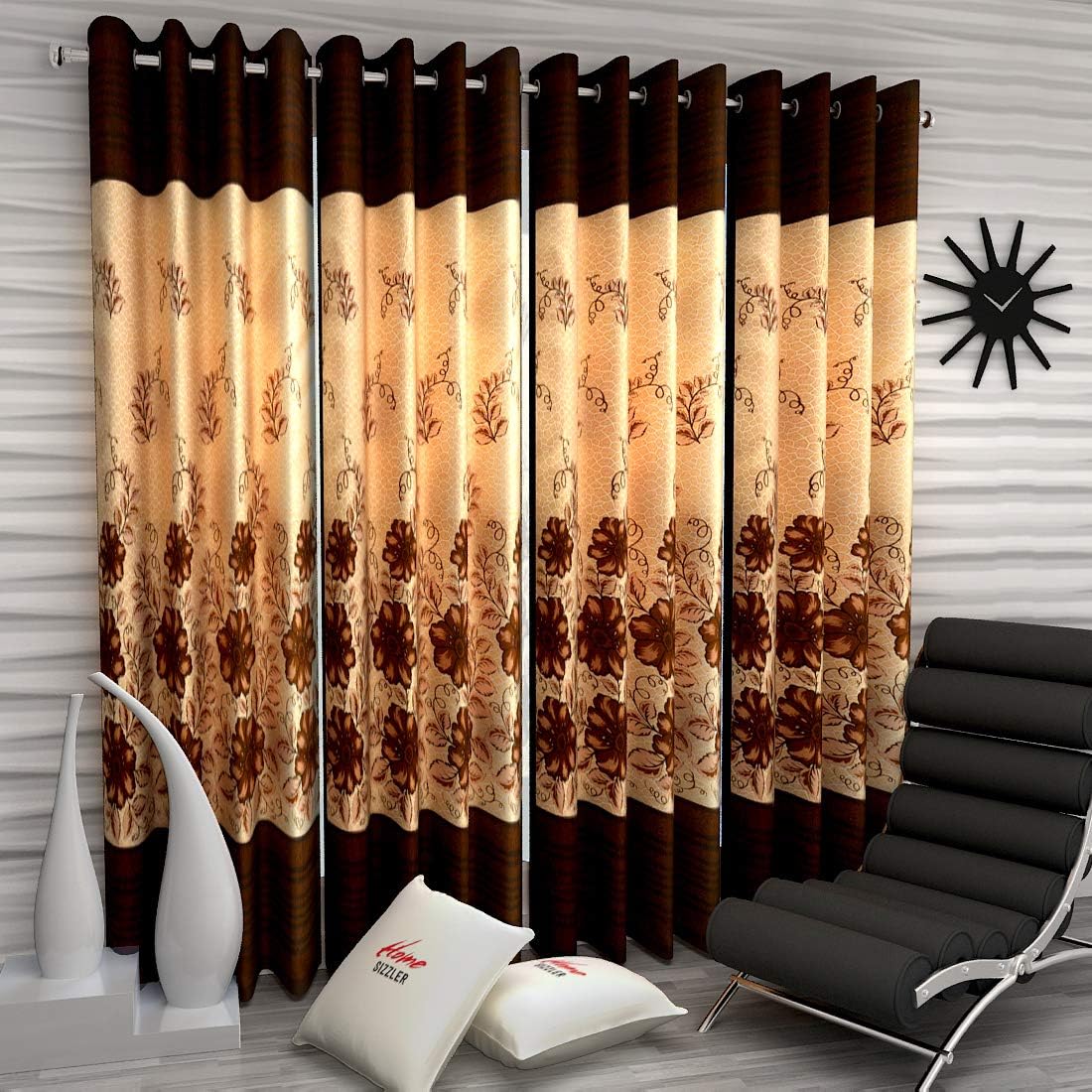 Home Sizzler 4 Piece Eyelet Polyester Long Door Curtain Set - 7ft, Brown