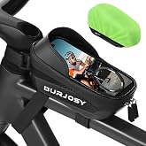 Burjosy Waterproof Bike Handlebar Bag with TPU Touch-Screen and Sun-Visor | Bike Frame Bag, Tool-Free, Phone Under 6.5", EVA 