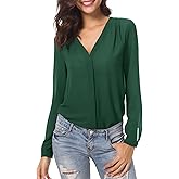 Urban CoCo Womens V Neck Ruffled Shoulder Business Causal Chiffon Blouse Button Down Shirts