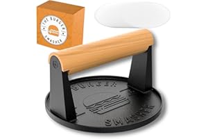 The Burger Smasher™ Pre-Seasoned Heavy Duty Cast Iron Smash Burger Press Kit - Heat Resistant Burger Smasher for Griddle, Food, Chef, Meat & Cooking Press, Hamburger Smasher - 30 Patty Paper