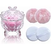 Qopoto 5 Pieces Large Body Powder Puff and Powder Container, Crystal Case for Dust Puff, Powder applicator with Box for Face and Body (Clear, Butterfly)