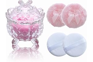 Qopoto 5 Pieces Large Body Powder Puff and Powder Container, Crystal Case for Dust Puff, Powder applicator with Box for Face and Body (Clear, Butterfly)