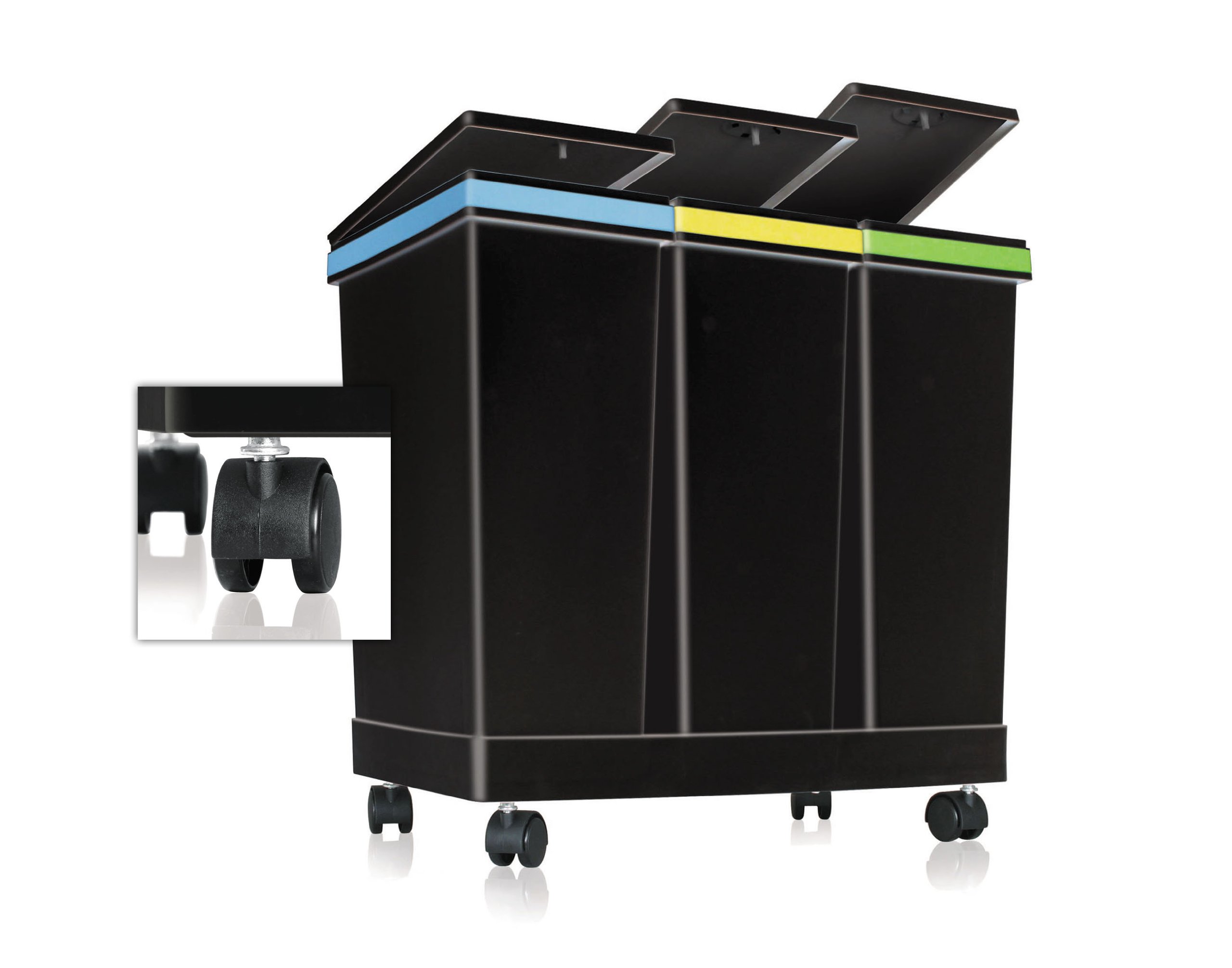 SMARTY Ecobin 3 Separate Waste Disposal Containers Total 63 L - 55 x 34 x 50 cm - Black