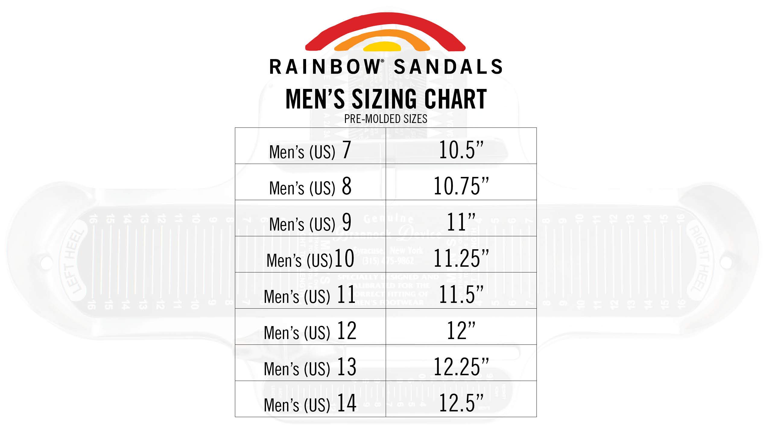 rainbow sandals mens size chart