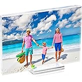 laapee 5x7 Magentic Acrylic Picture Frame, Clear Double Sided Frame with Base, Frameless Floating Lucite Photo Frame Stands on Desk Table Horizontally or Vertically