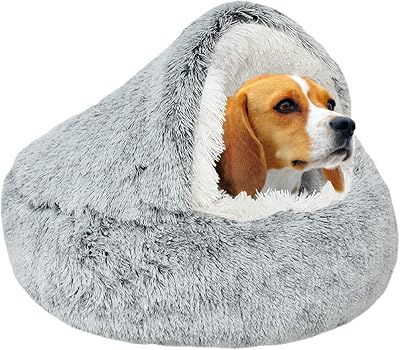 YAGE Calming Plush Dog Bed Grey Under 10kg Cozy Donut Cave Bed