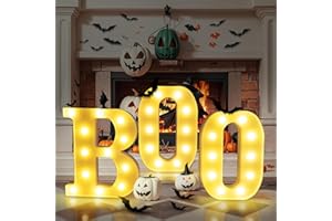 MUTOUHE Halloween Boo Sign+31Pcs 3D Bat Stickers, 8.8Inch Larger Size Halloween Marquee Sign, 12 LED Lamps, Supre Bright Boo Sign for Halloween Indoor Outdoor Decoration Party Supplies