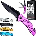 GOOD WORKER Tactical Pocket Knife for Men - Serrated Sharp 3.5" Blade - Spring Assisted Folding Knives - Hunting Camping with Wire Cutter Glass Breaker - Best Gift Idea for Men Women HB 207