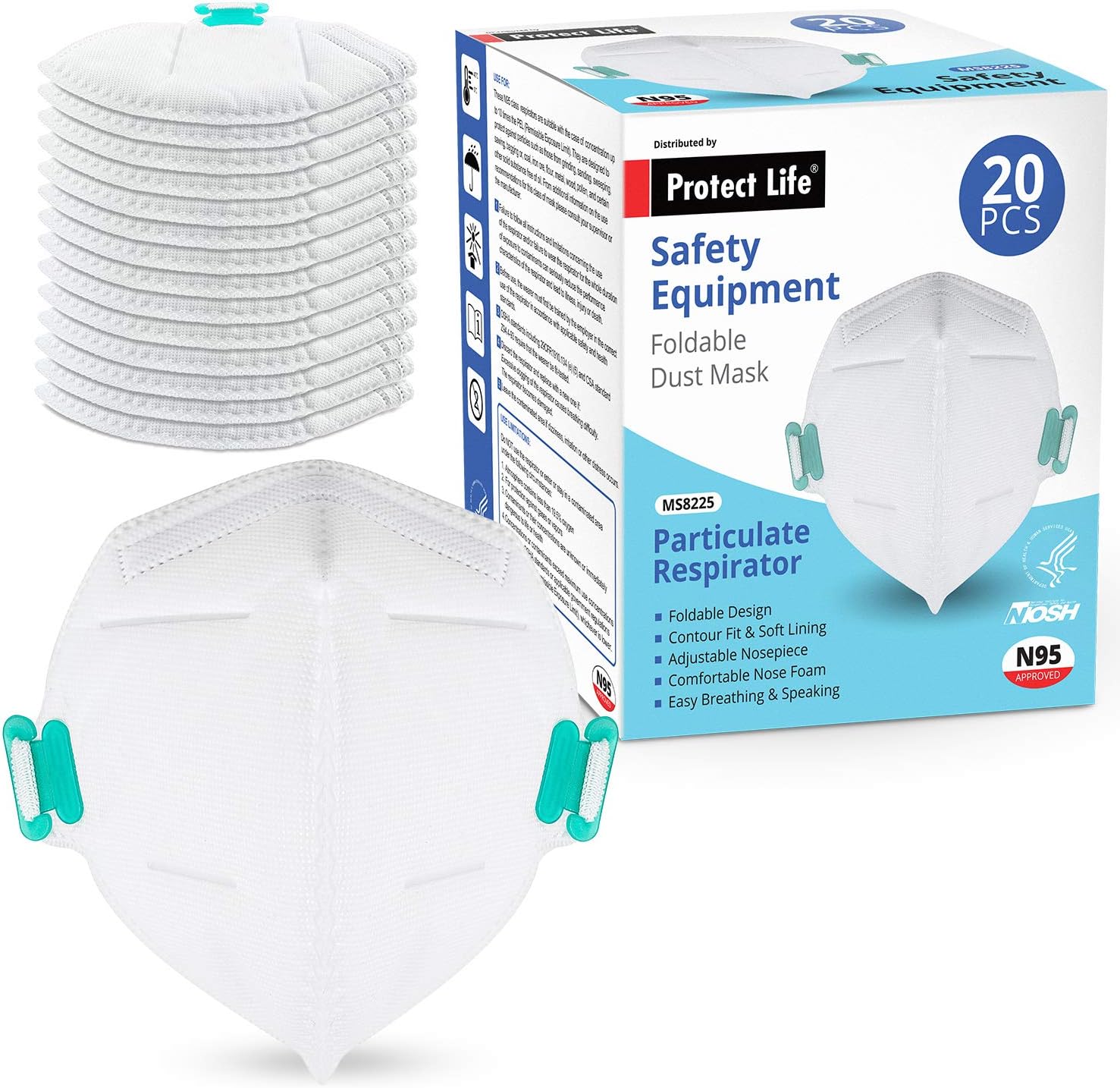 Disposable Dust Mask for face - 20 pack - NIOSH Certified - Safety N95 Particulate Respirator Mask | 4-Layers Protection for Home, Construction