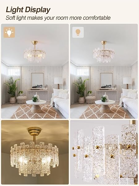 CELAVIEIOP 20″ GOLD FANDELIER CEILING FAN WITH LIGHT,GOLD CRYSTAL CHANDELIER CEILING FANS WITH LIGHTS AND REMOTE CONTROL,MID-CENTURY MODERN CAGED WITH 6 SPEEDS FOR LIVING ROOM BEDROOM NURSERY