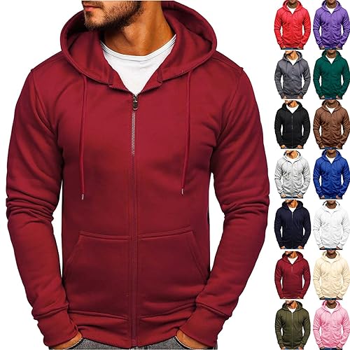 Mens Hoodies Fashionable Casual Solid Color Trendy Zipper Sports Hoodie Plain Sweatshirts Mens Hoodies Zip Up Fleece Hoodie Men Sweatshirts Long Sleeved Hoody Drawstring Casual Tops