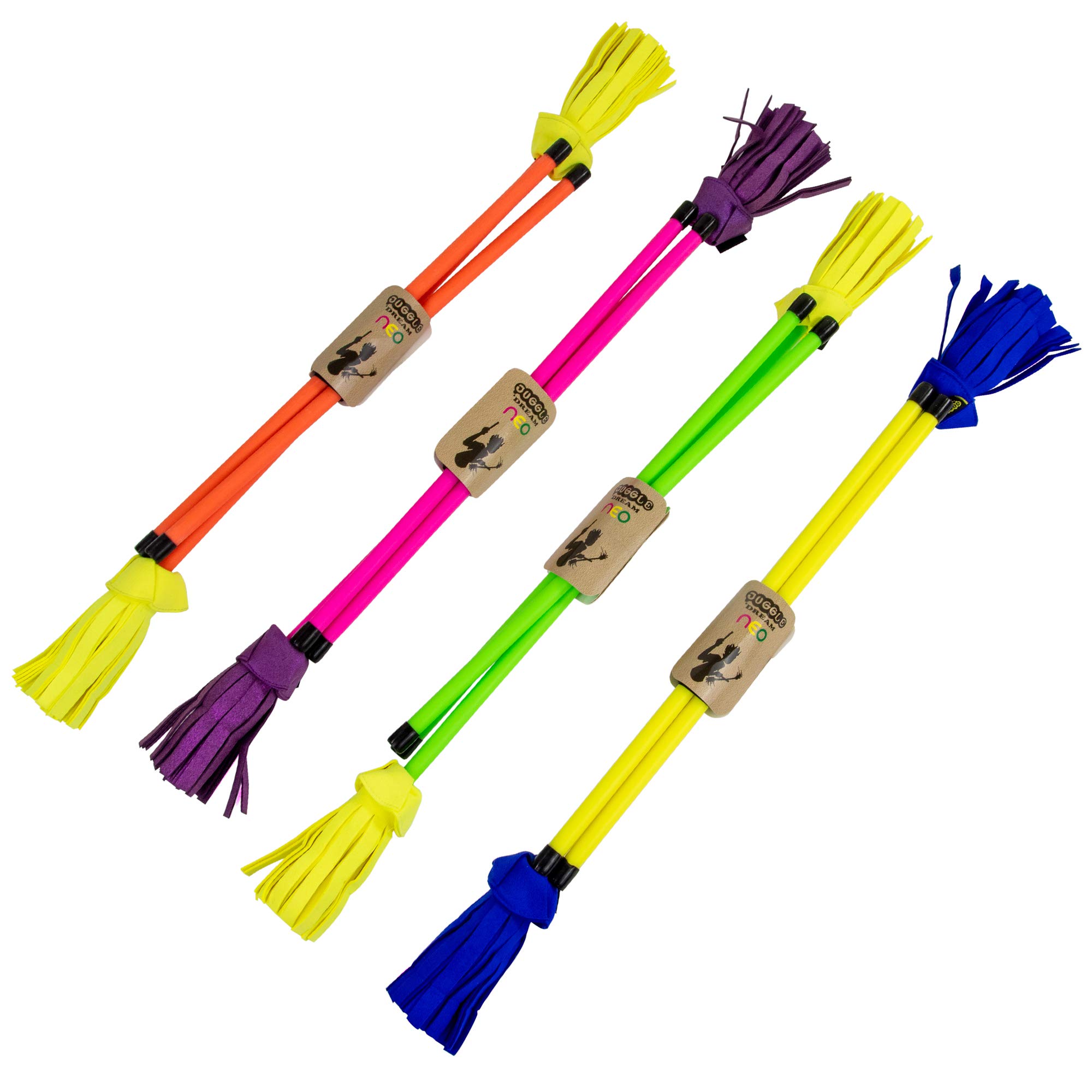 Neo Juggle Dream Flowerstick incl. Control Sticks - Juggling Set - Virtually Unbreakable Fibreglass Stick Covered in Ulta Bright Neon Silicon. Featuring Psuede Bright Flowers Ends (Pink/Purple)