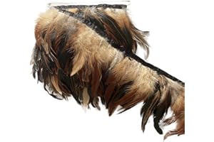 LONDGEN Natural Rooster Feather Width 5-7 inches Craft Feather Fringe Trim Pack of 2 Yards for Clothes Decoration and DIY Craft Feathers (Natural)