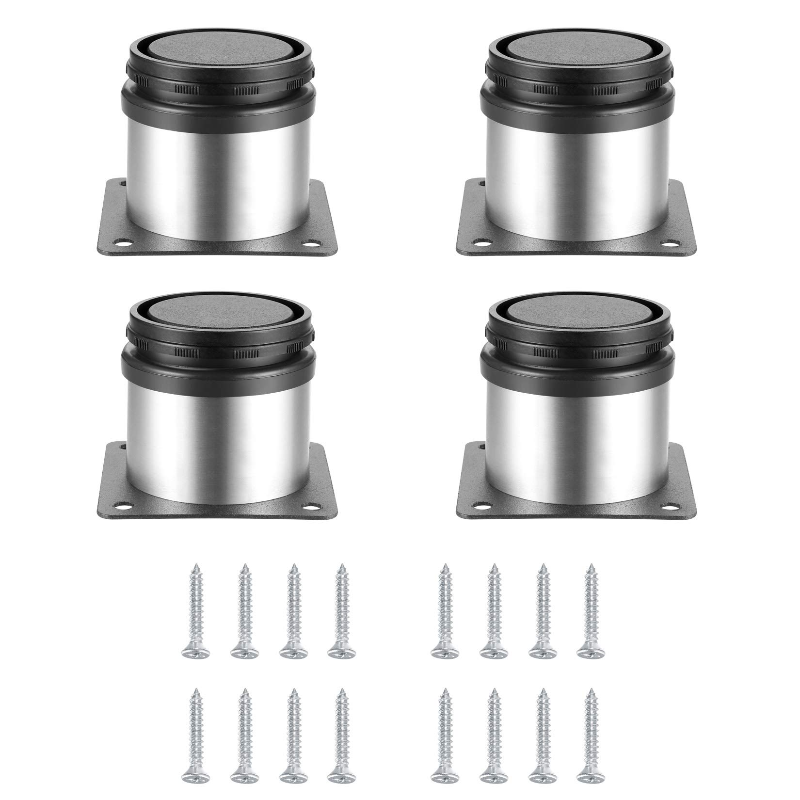 HAOCHEN 4 Pcs black Adjustable Legs, Stainless Steel Furniture Feet, Table Desk Cabinet Kitchen Adjustable Feet Round With Screws(Adjustable Height 0-10mm) (Silver, 2X2In-50X50MM)
