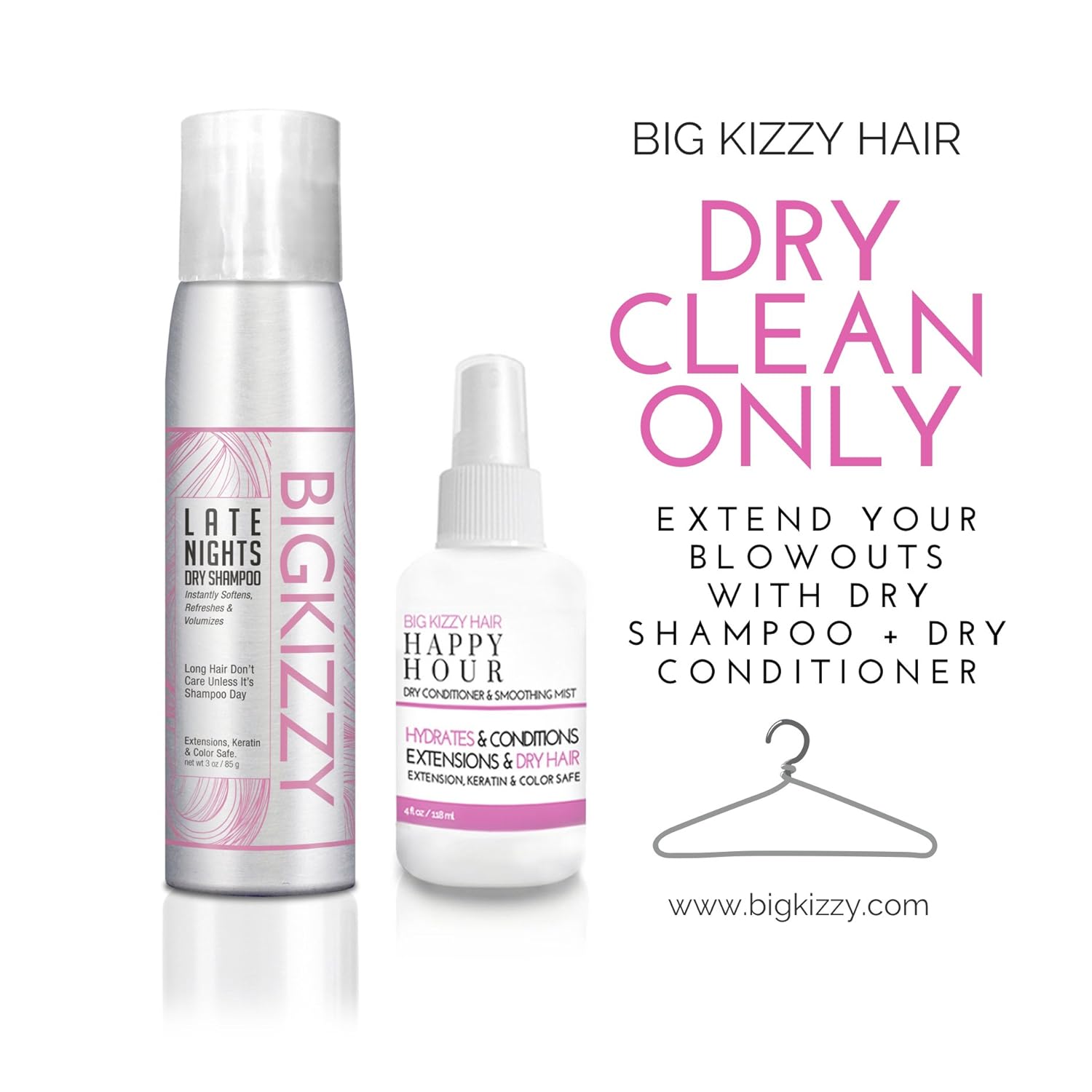 Amazon Com Big Kizzy Best Dry Shampoo Dry Conditioner Spray For Hair Extensions Long And Oily Hair Types Dries Clear Blonde And Dark Brunette Hair Adds Weightless No Grit Volume Beauty