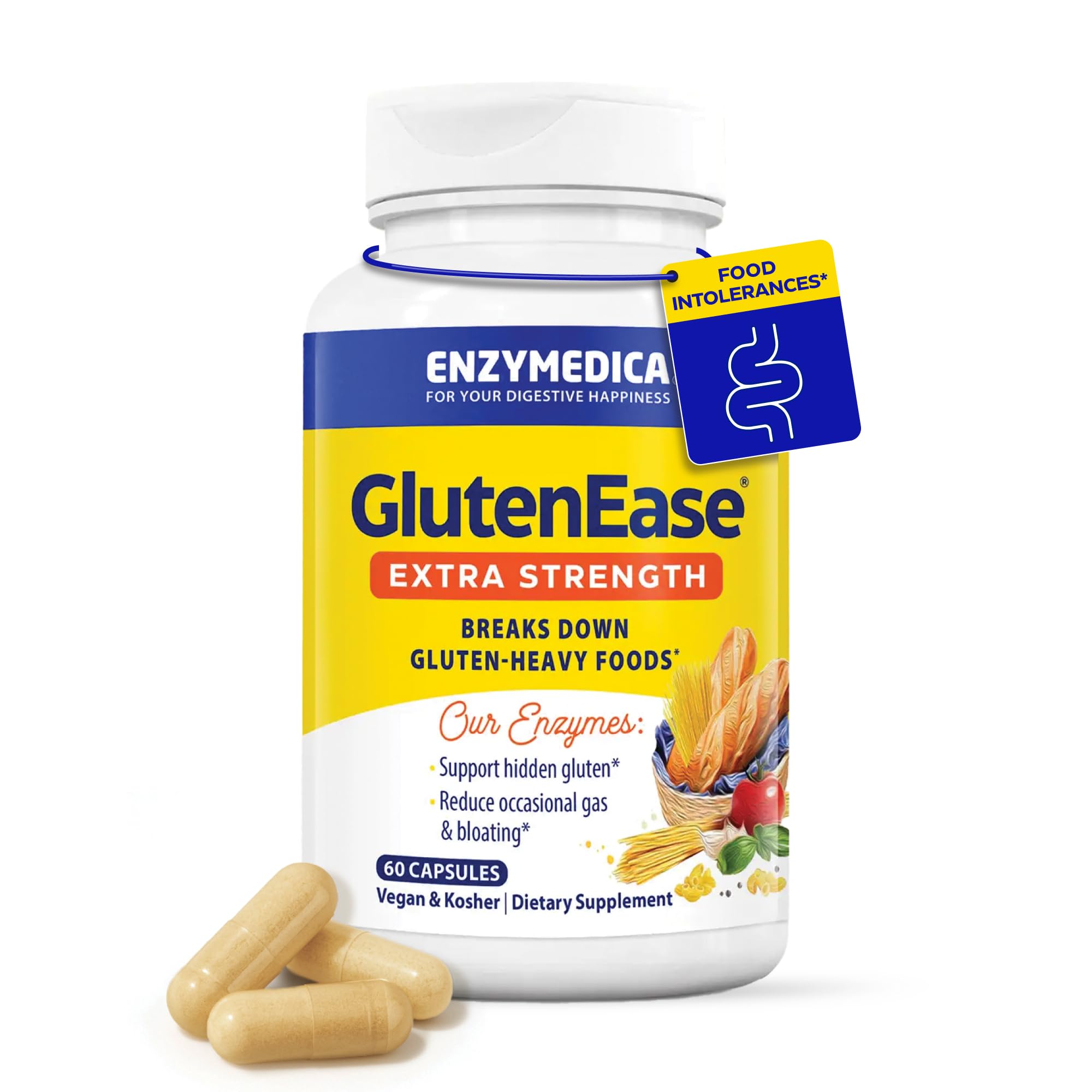 Enzymedica, GlutenEase Extra Strength, Gluten Digestive Support, 60 Capsules, Vegan, Soy-Free