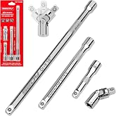 4-Piece 3/8" Drive Socket Extension Bar Set, Professional Socket Extension Set Include 3, 6, and 10 Inch Extensions and 3/8 Inch drive Universal Joint Sockets, Premium Cr-V Steel Construction