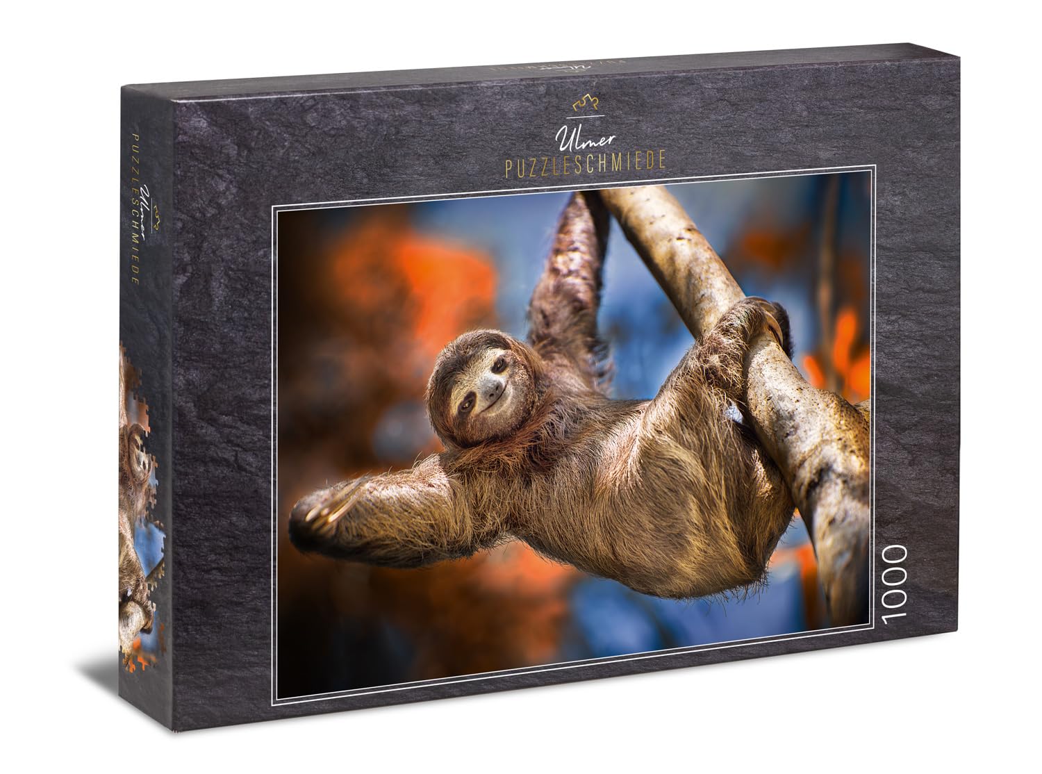 Ulmer Puzzleschmiede - Sloth puzzle "Let the soul dangle" - original animal motif as 1000 pieces good mood puzzle - the smiling sloth greets relaxed from its tree