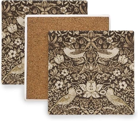 Amazon Morita アールヌーボー 鳥および花 タペストリー 焦茶2枚セット コースター すぐ乾く スクエア型 2個セット おしやれ キッチン用品 カフェ パーティー コップ敷き コップ受け コースター オンライン通販