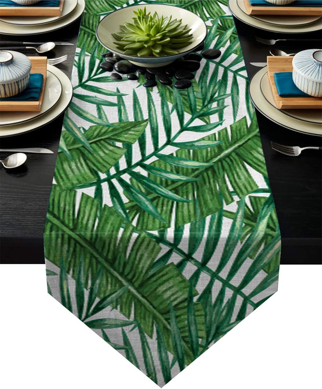 Fandim Fly Table Runner Palm Trees and Exotic Plants in Tropical Jungle Wild Nature Table Runners for Catering Events, Dinner Parties, Wedding, Indoor and Outdoor Parties, 13 x 90 Inch