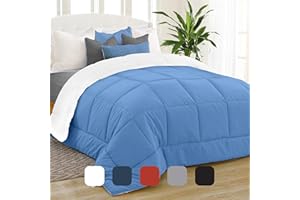 Equinox International Cotton, Microfiber Comforter King - Down Alternative Reversible 350 GSM Duvet Inert 90x102 inches for Winter - Quilted Box Design with Corner tabs, Sky Blue, King