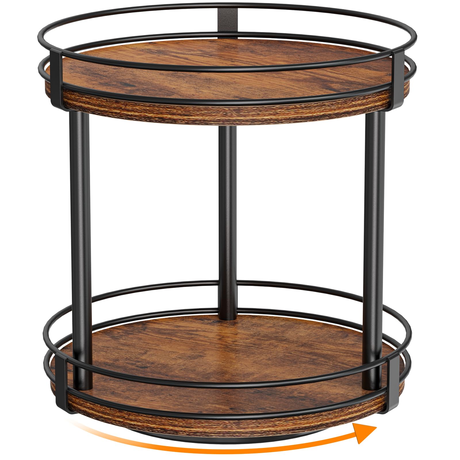 Photo 1 of Snughome Rotating Spice Rack, 2 Tier Lazy Susan Organizer, Wood Kitchen Countertop Organizer, Brown Lazy Susan Turntable for Cabinet, 10.2" x 10.2" x 10.4"